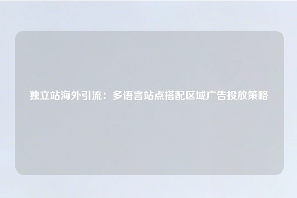独立站海外引流：多语言站点搭配区域广告投放策略