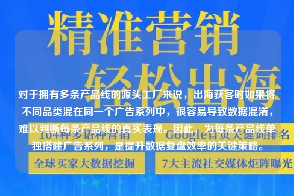对于拥有多条产品线的源头工厂来说，出海获客时如果将不同品类混在同一个广告系列中，很容易导致数据混淆，难以判断每条产品线的真实表现。因此，为每条产品线单独搭建广告系列，是提升数据复盘效率的关键策略。