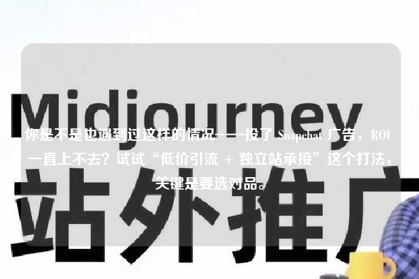 你是不是也遇到过这样的情况——投了 Snapchat 广告，ROI 一直上不去？试试“低价引流 + 独立站承接”这个打法，关键是要选对品。