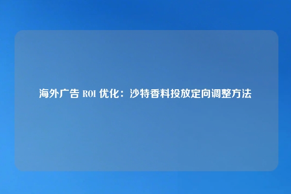 海外广告 ROI 优化：沙特香料投放定向调整方法
