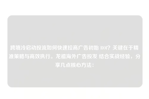 跨境冷启动投流如何快速拉高广告初始 ROI？关键在于精准策略与高效执行。龙禧海外广告投发 结合实战经验，分享几点核心方法：