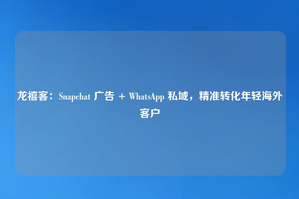 龙禧客：Snapchat 广告 + WhatsApp 私域，精准转化年轻海外客户